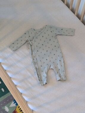 Pehr - 3-6M - Organic Cotton - Soft Sage Green Printed Baby One-Piece Romper
